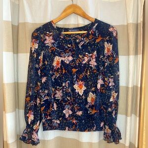 Floral Print Elastic Drawn Waist Small Puff Wrist Detail